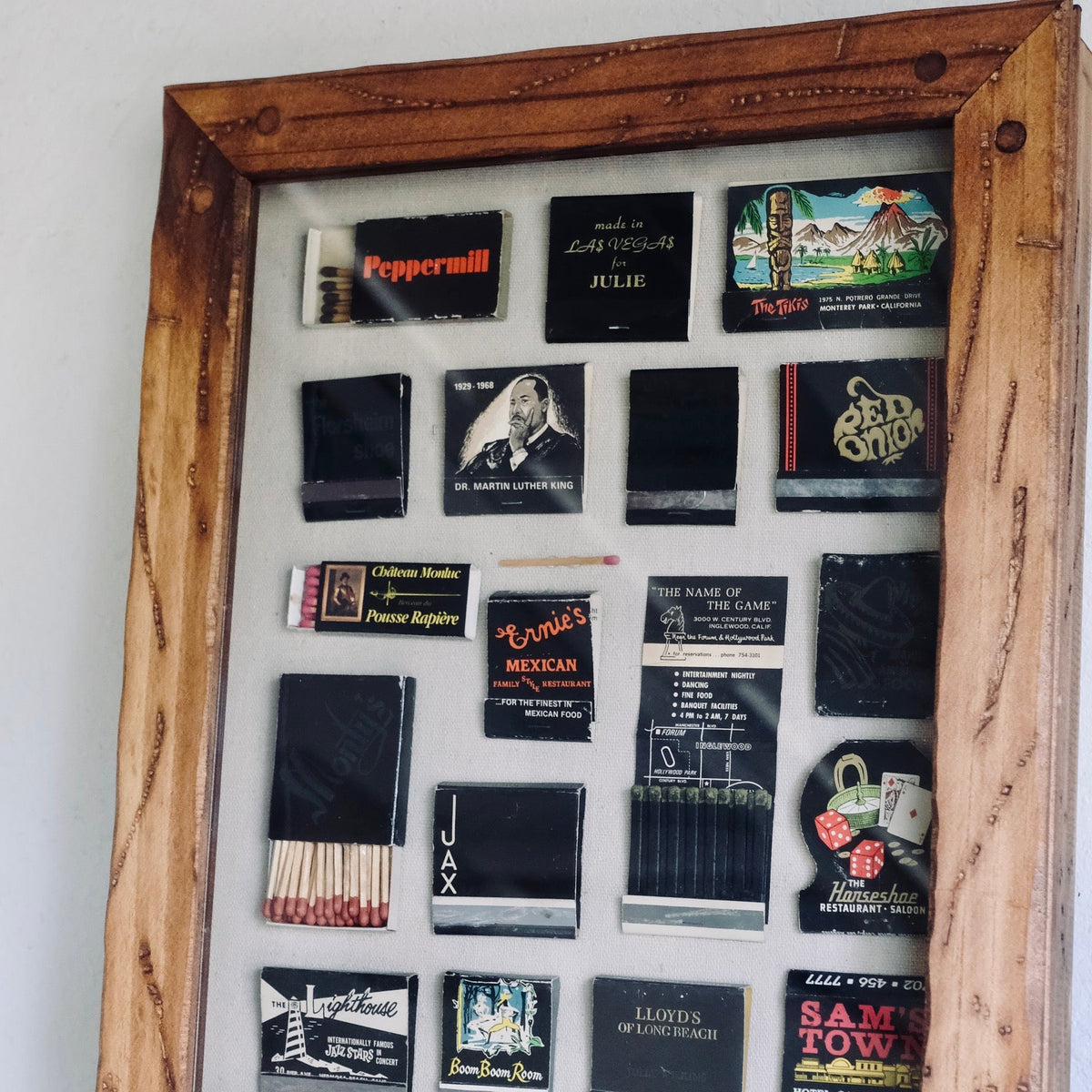 Black Vintage Matchbook One of a Kind Home Decor with Rustic Frame