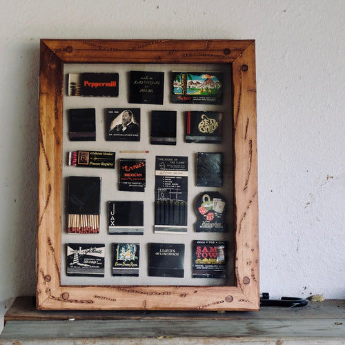 Black Vintage Matchbook One of a Kind Home Decor with Rustic Frame