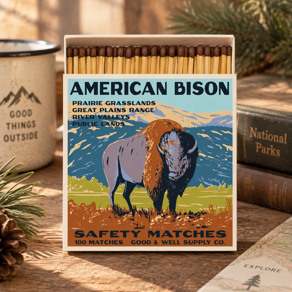American Bison Safety Matches | Vintage Wildlife Matchbox | Buffalo Candle Matches | Rustic Cabin Decor | Made in USA