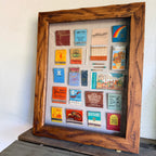 70's Colorful Vintage Matchbook Shadow Box Wall Art | Large Framed Matchbook Collection Display | Retro Travel & Restaurant Memorabilia Decor