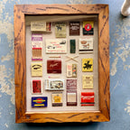 Large Vintage Matchbook Shadow Box Wall Art | Framed Matchbook Collection Display | Retro Hotel, Casino & Restaurant Memorabilia
