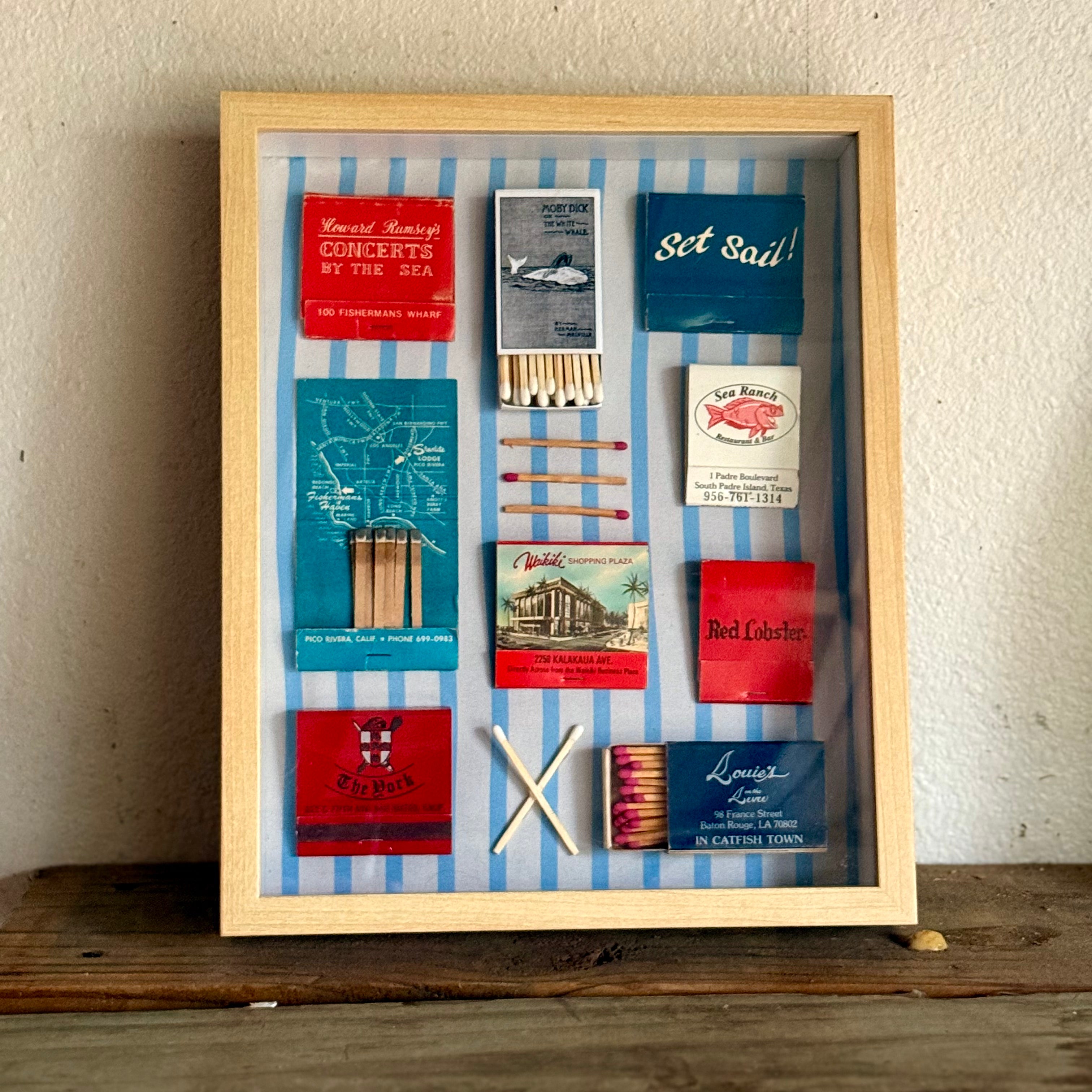 Nautical Vintage Matchbook Shadow Box | Moby Dick and Coastal Restaurant Wall Art | Maritime Home Décor