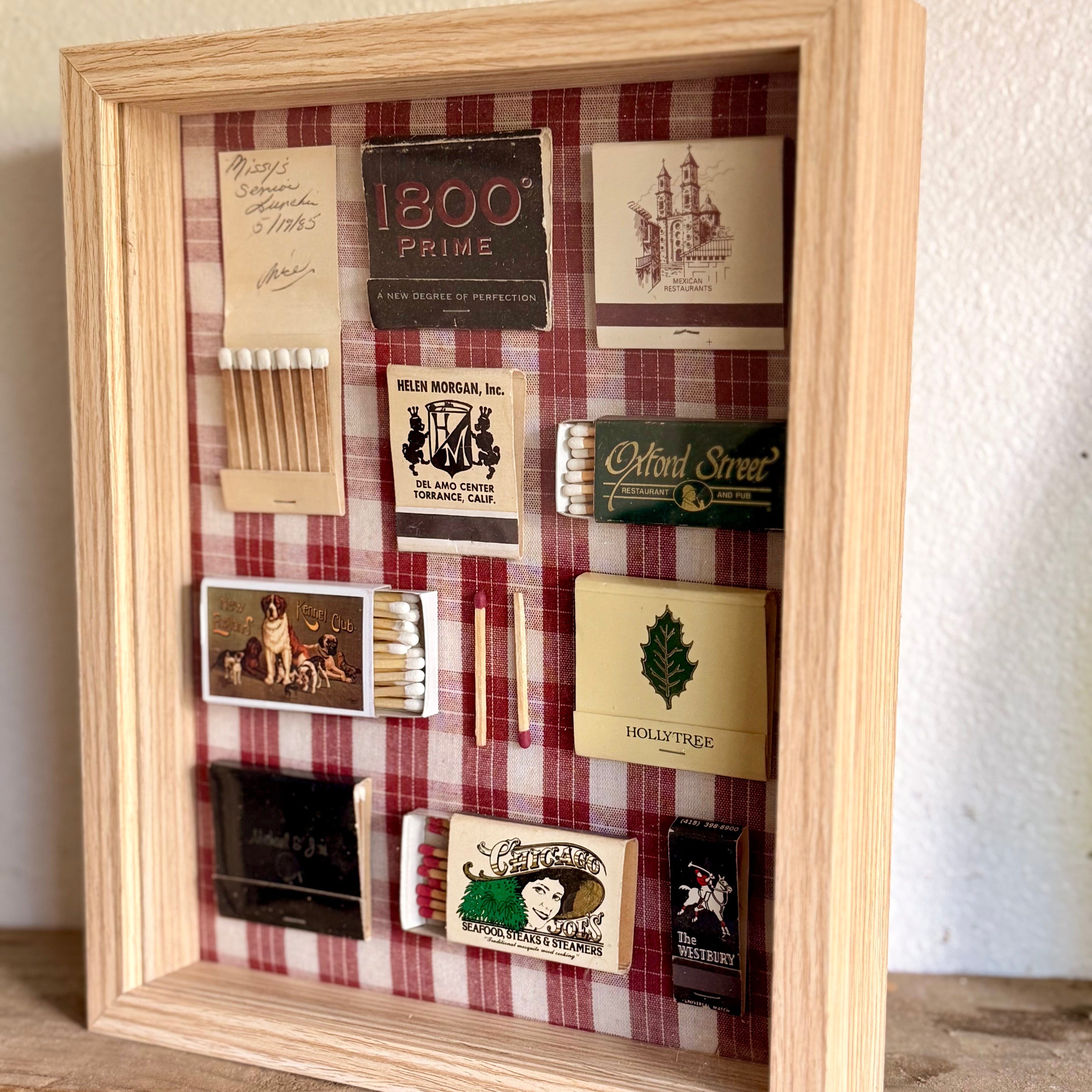 Vintage Matchbook Shadow Box Wall Art | Rustic Plaid Retro Memorabilia | 11x9 Frame