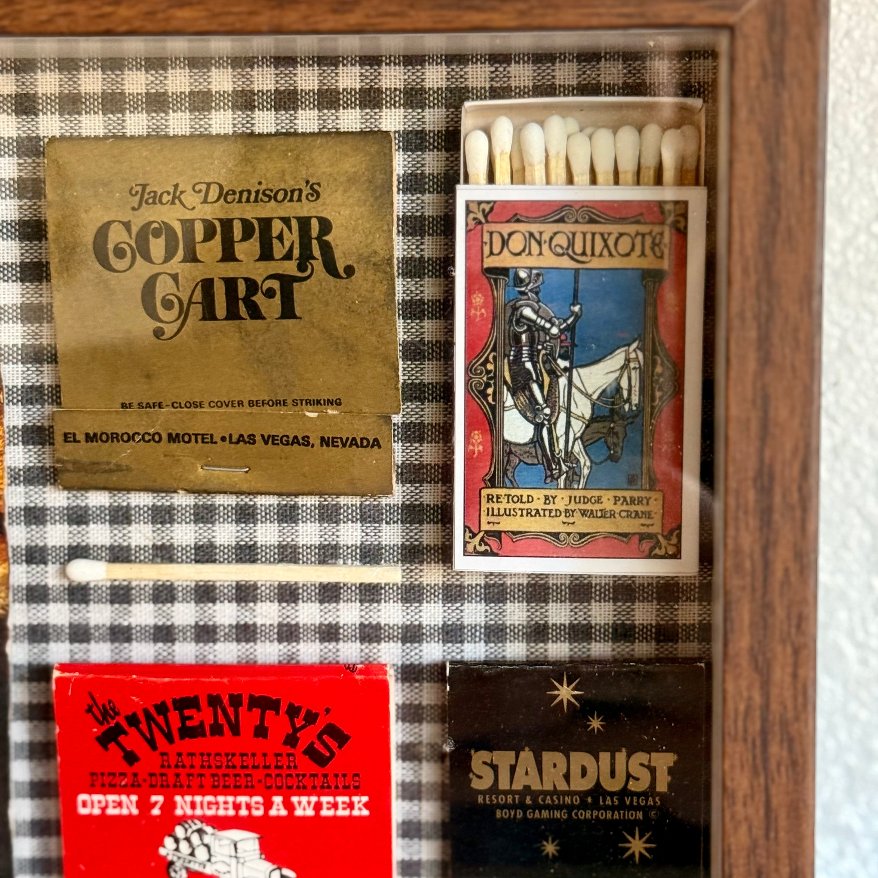 Vintage Las Vegas Matchbook Shadow Box, Don Quixote Literary Wall Art, Casino Restaurant Ephemera, 9x7 One-of-a-Kind Decor