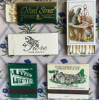 Alice in Wonderland Matchbook Shadow Box, Vintage Restaurant Ephemera Wall Art, Blue Floral Framed Collage, One-of-a-Kind Decor