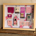 Pink Vintage Matchbook Shadow Box | Floral Retro Wall Art | 11x9 Framed Collage
