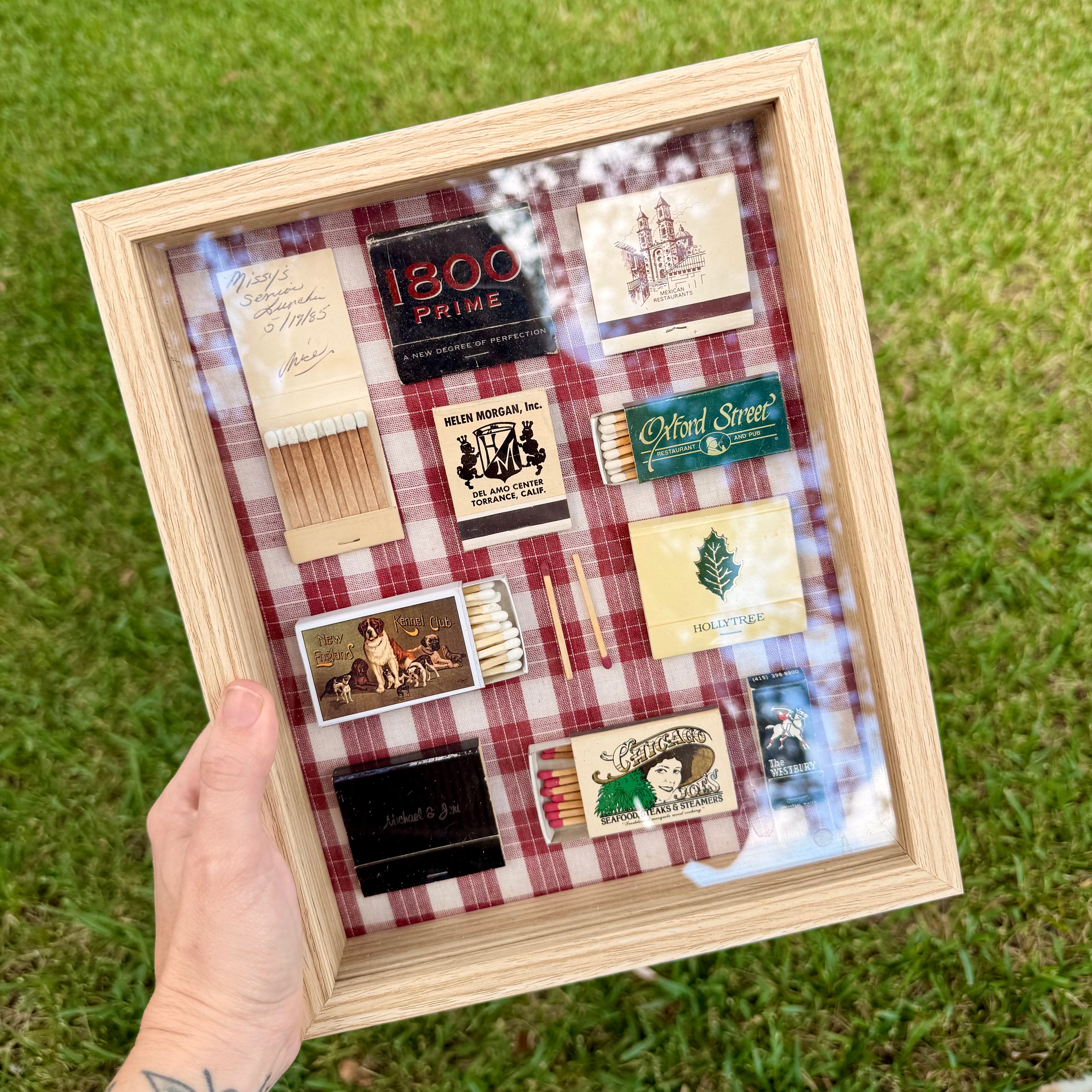 Vintage Matchbook Shadow Box Wall Art | Rustic Plaid Retro Memorabilia | 11x9 Frame