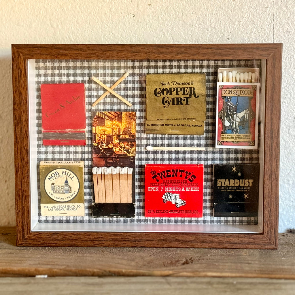 Vintage Las Vegas Matchbook Shadow Box, Don Quixote Literary Wall Art, Casino Restaurant Ephemera, 9x7 One-of-a-Kind Decor