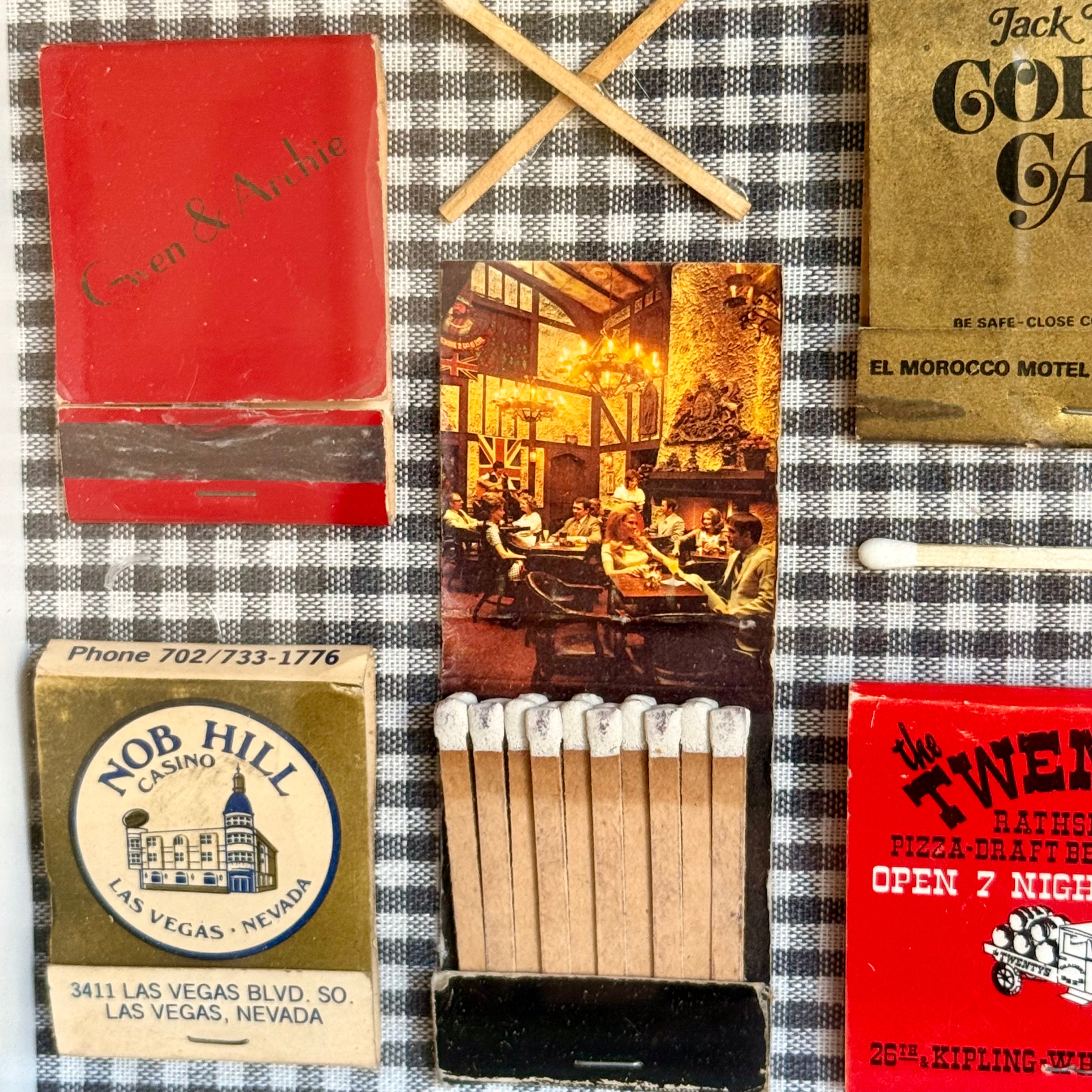 Vintage Las Vegas Matchbook Shadow Box, Don Quixote Literary Wall Art, Casino Restaurant Ephemera, 9x7 One-of-a-Kind Decor