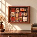 Vintage Orange Plaid Matchbook Shadow Box | Retro Hotel and Casino Wall Art | Mid-Century Bar Décor