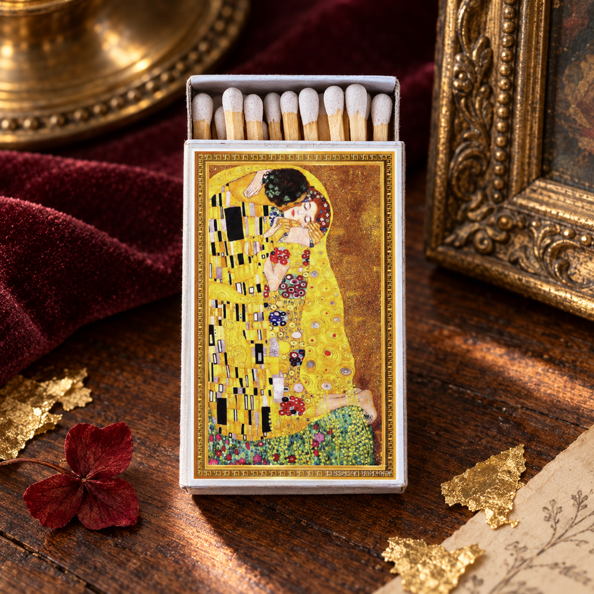 The Kiss Gustav Klimt Matchbox | Decorative Matches for Candles & Incense | Classic Art Home Decor | Art Lover Gift