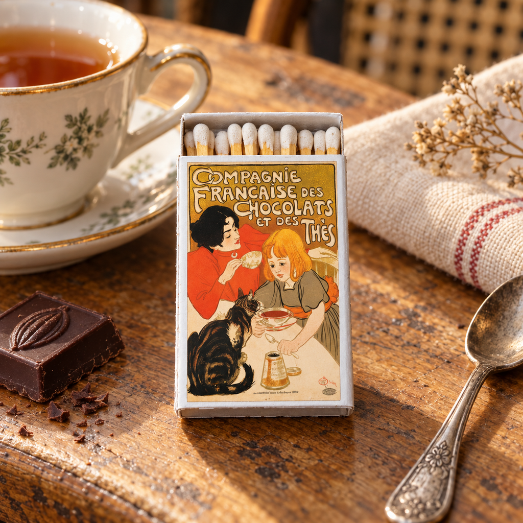 Compagnie Française des Chocolats et des Thés Matchbox | Steinlen Art Matches | Decorative Matches for Candles & Incense | Vintage Home Decor