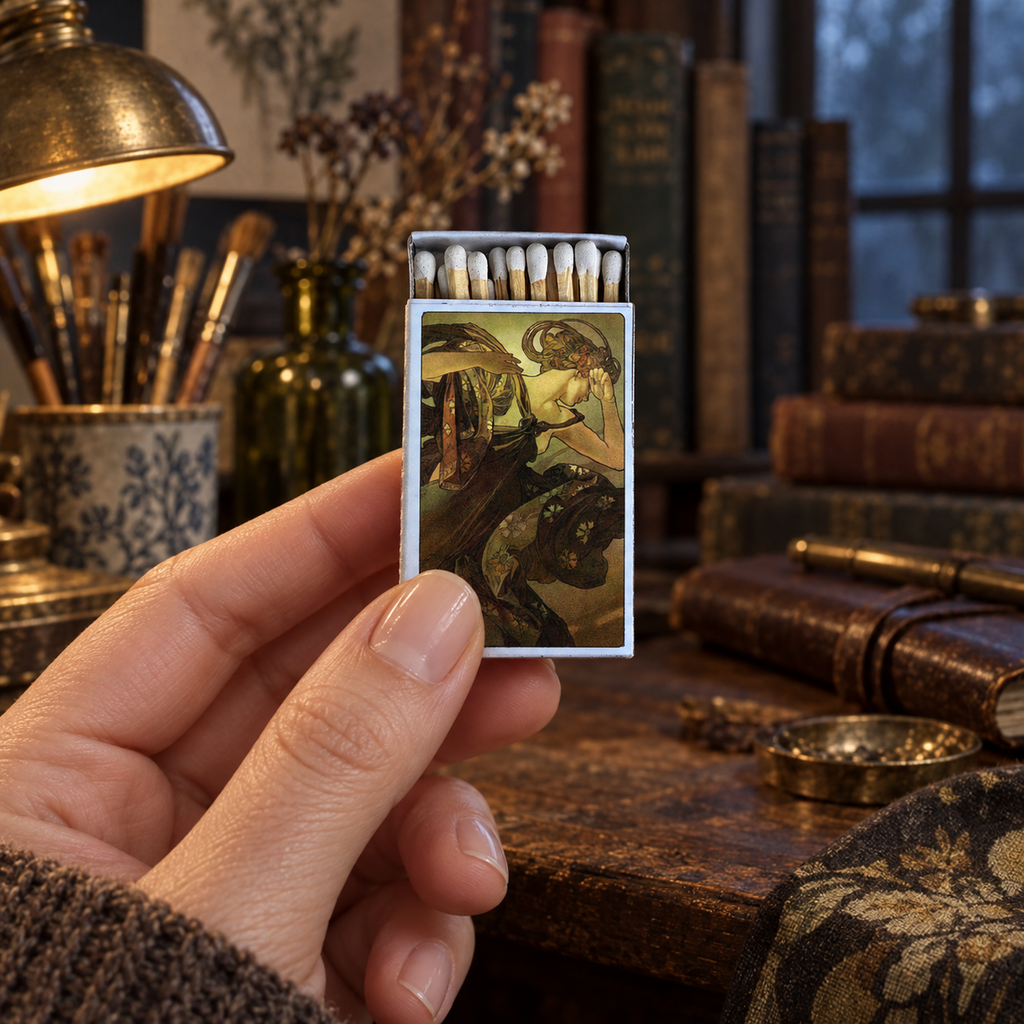 Mucha Morning Star Matchbox | Alphonse Mucha Art Matches | Decorative Matches for Candles & Incense | Art Nouveau Home Decor Gift