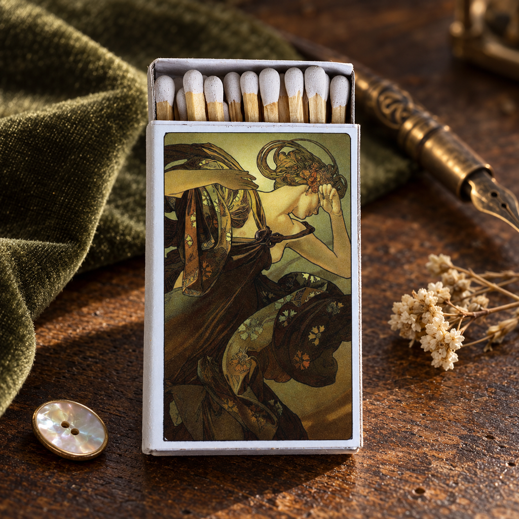 Mucha Morning Star Matchbox | Alphonse Mucha Art Matches | Decorative Matches for Candles & Incense | Art Nouveau Home Decor Gift