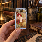 Mucha Emerald Matchbox | Alphonse Mucha Art Matches | Decorative Matches for Candles & Incense | Art Nouveau Home Decor Gift