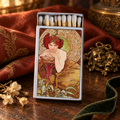 Mucha Emerald Matchbox | Alphonse Mucha Art Matches | Decorative Matches for Candles & Incense | Art Nouveau Home Decor Gift