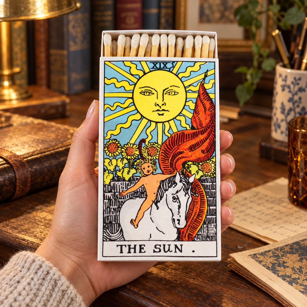 The Sun Tarot Card Long Matchbox | 4 Inch Decorative Matches for Candles | Tarot Home Decor | Spiritual Gift | Limited Edition