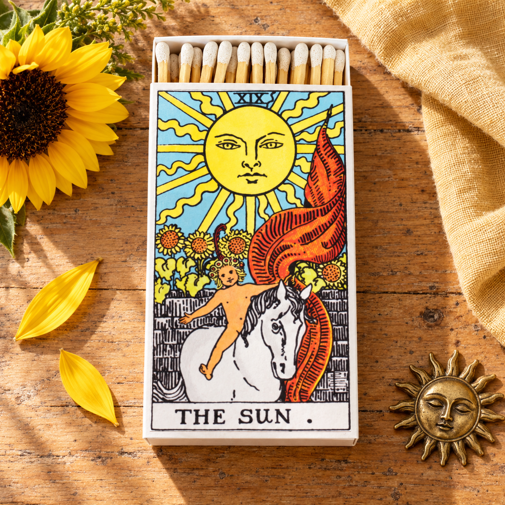 The Sun Tarot Card Long Matchbox | 4 Inch Decorative Matches for Candles | Tarot Home Decor | Spiritual Gift | Limited Edition