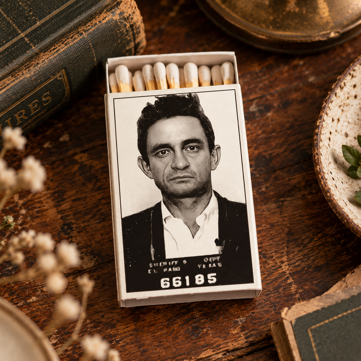 Outlaw Country Legend Mug Shot Matchbox, Vintage Music Home Decor
