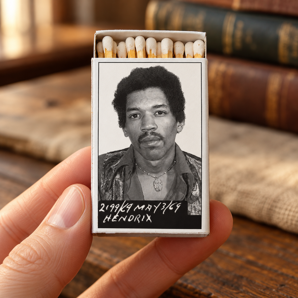 Psychedelic Rock Legend Mug Shot Matchbox | Decorative Matches for Candles & Incense | Retro Music Home Decor