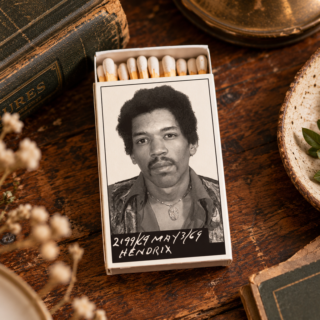 Psychedelic Rock Legend Mug Shot Matchbox | Decorative Matches for Candles & Incense | Retro Music Home Decor
