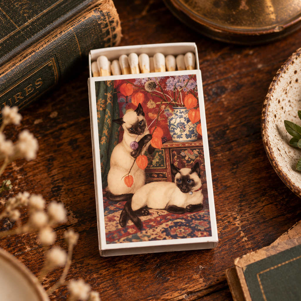 Siamese Cat Matchbox | Decorative Matches for Candles & Incense | Cat Lover Home Decor Gift