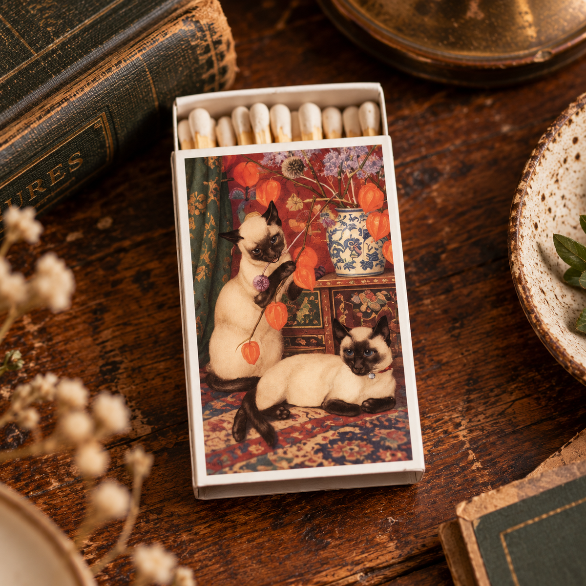 Siamese Cat Matchbox | Decorative Matches for Candles & Incense | Cat Lover Home Decor Gift