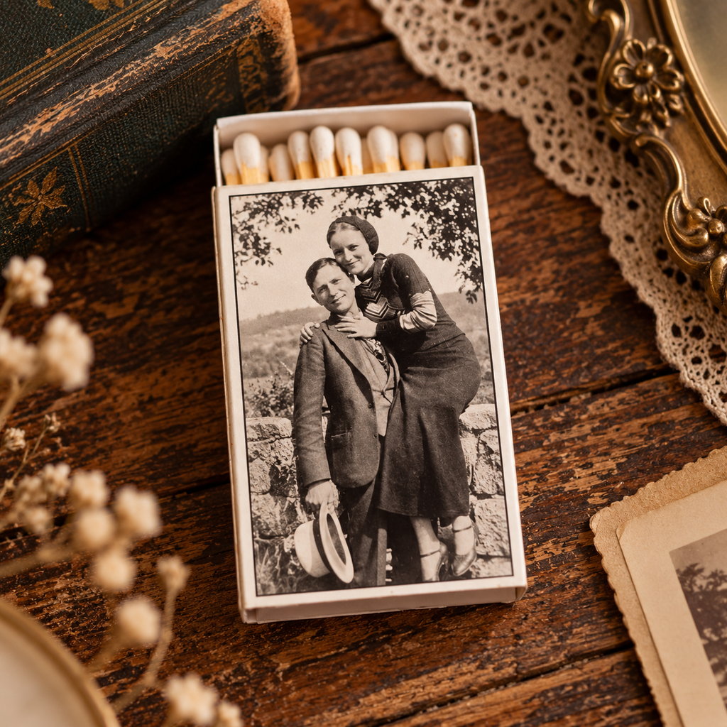 Vintage Outlaw Duo Matchbox | Decorative Matches for Candles & Incense | True Crime Inspired Home Decor