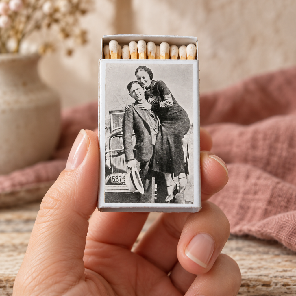 Vintage Outlaw Duo Matchbox | Decorative Matches for Candles & Incense | True Crime Inspired Home Decor