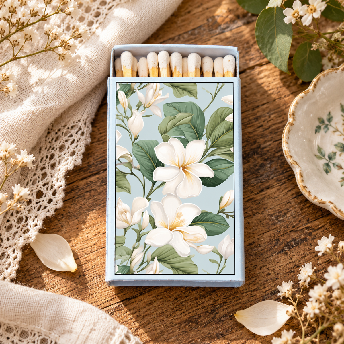 Plumeria Flower Matchbox | Decorative Matches for Candles & Incense | Tropical Floral Home Decor