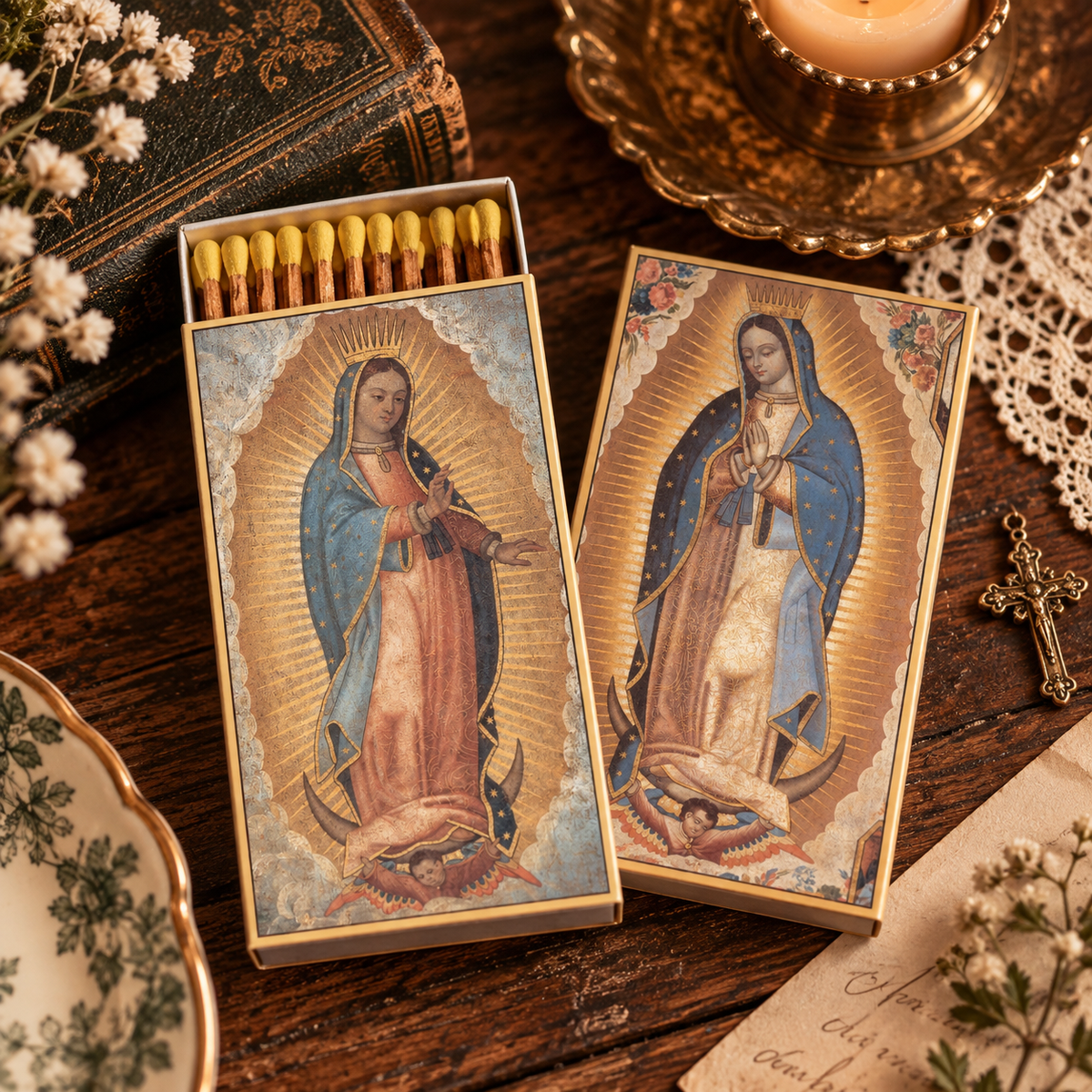 Guadalupe Matchbox – Decorative Safety Matches, Religious Gift