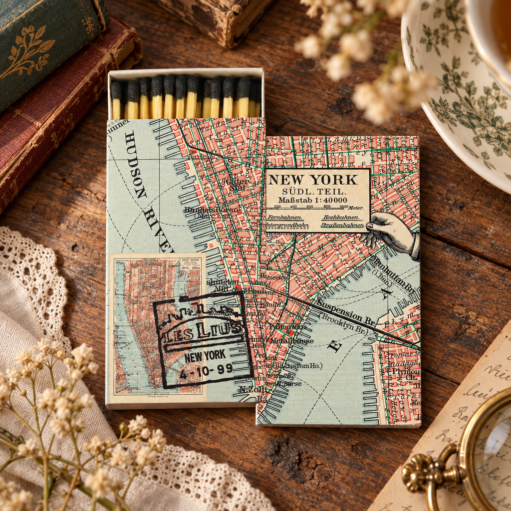 New York Map Matchbox – Decorative Safety Matches, NYC Gift