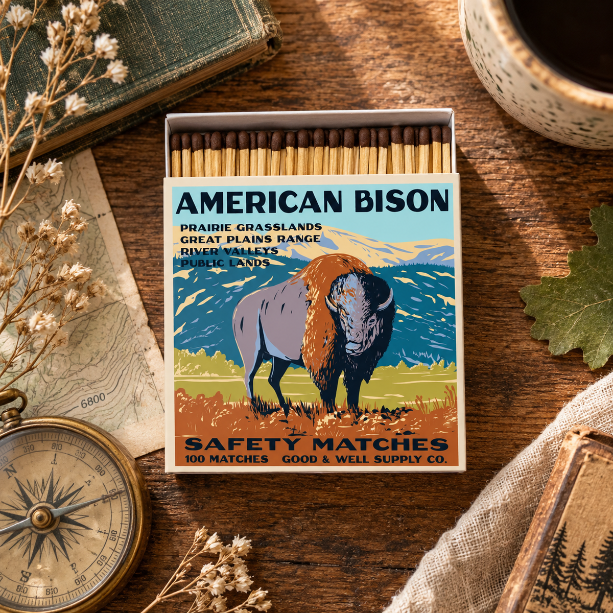 American Bison Safety Matches | Vintage Wildlife Matchbox | Buffalo Candle Matches | Rustic Cabin Decor | Made in USA