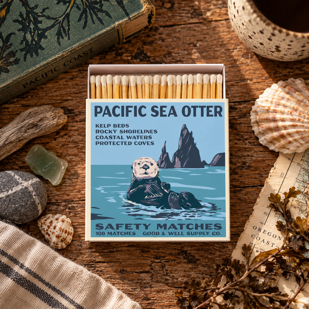 Pacific Sea Otter Safety Matches | Vintage Wildlife Matchbox | Coastal Candle Matches | Ocean Nature Decor | Made in USA