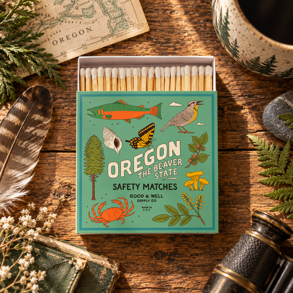 Oregon State Safety Matches | Illustrated State Matchbox | Pacific Northwest Gift | Candle Matches | Made in USA