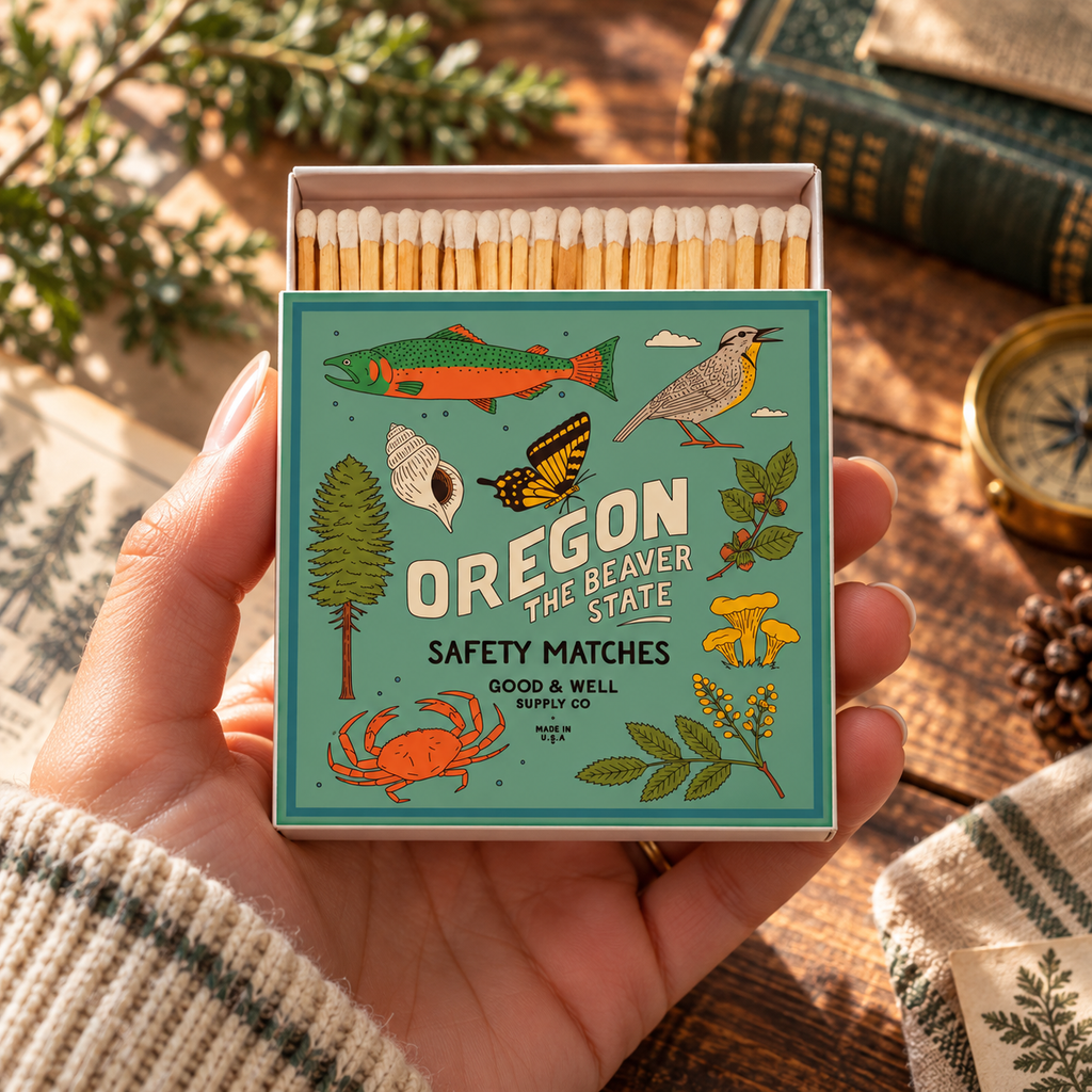Oregon State Safety Matches | Illustrated State Matchbox | Pacific Northwest Gift | Candle Matches | Made in USA