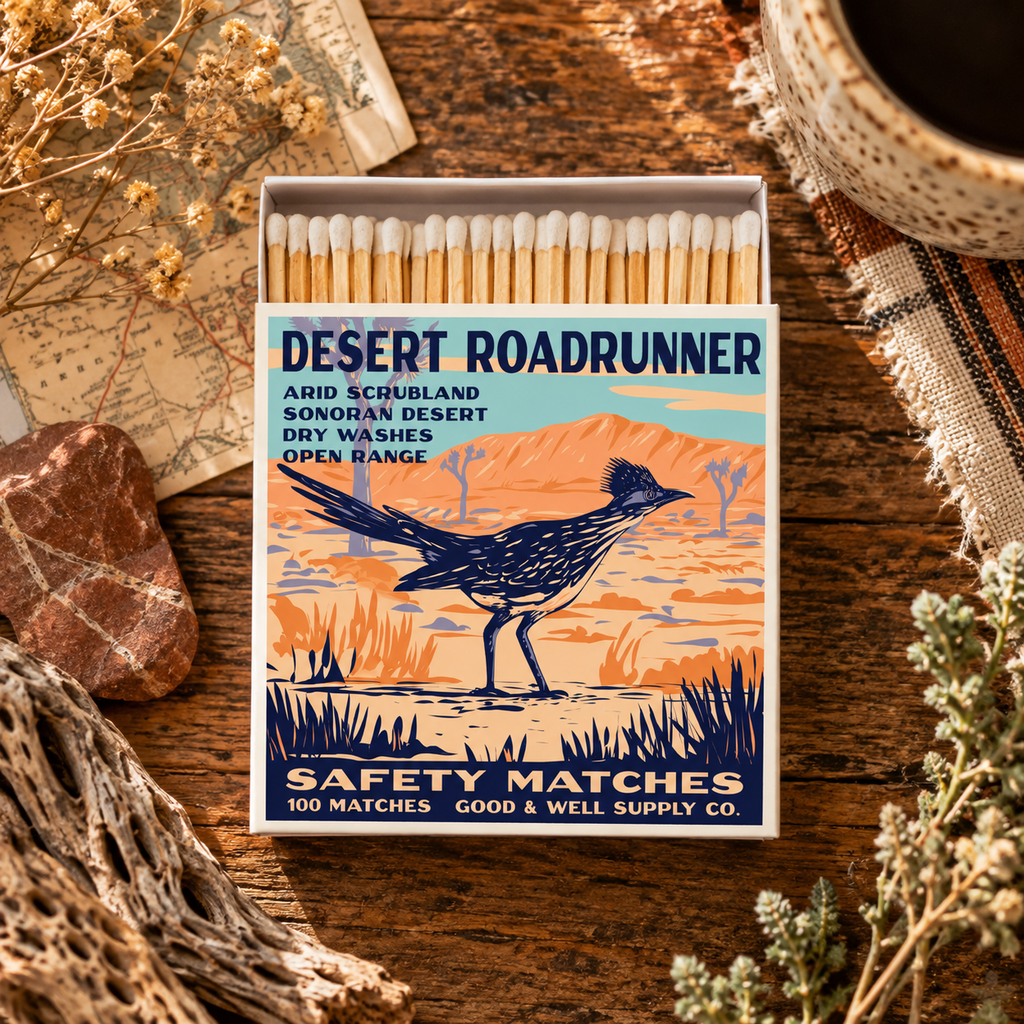 Desert Roadrunner Safety Matches | Vintage Wildlife Matchbox | Southwest Bird Matches | Rustic Nature Decor | Made in USA