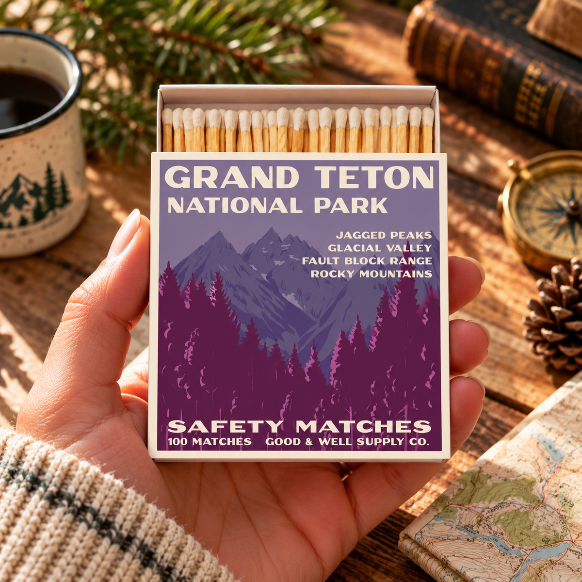 Grand Teton National Park Safety Matches | Vintage National Park Matchbox | Mountain Cabin Decor | Candle Matches | Made in USA