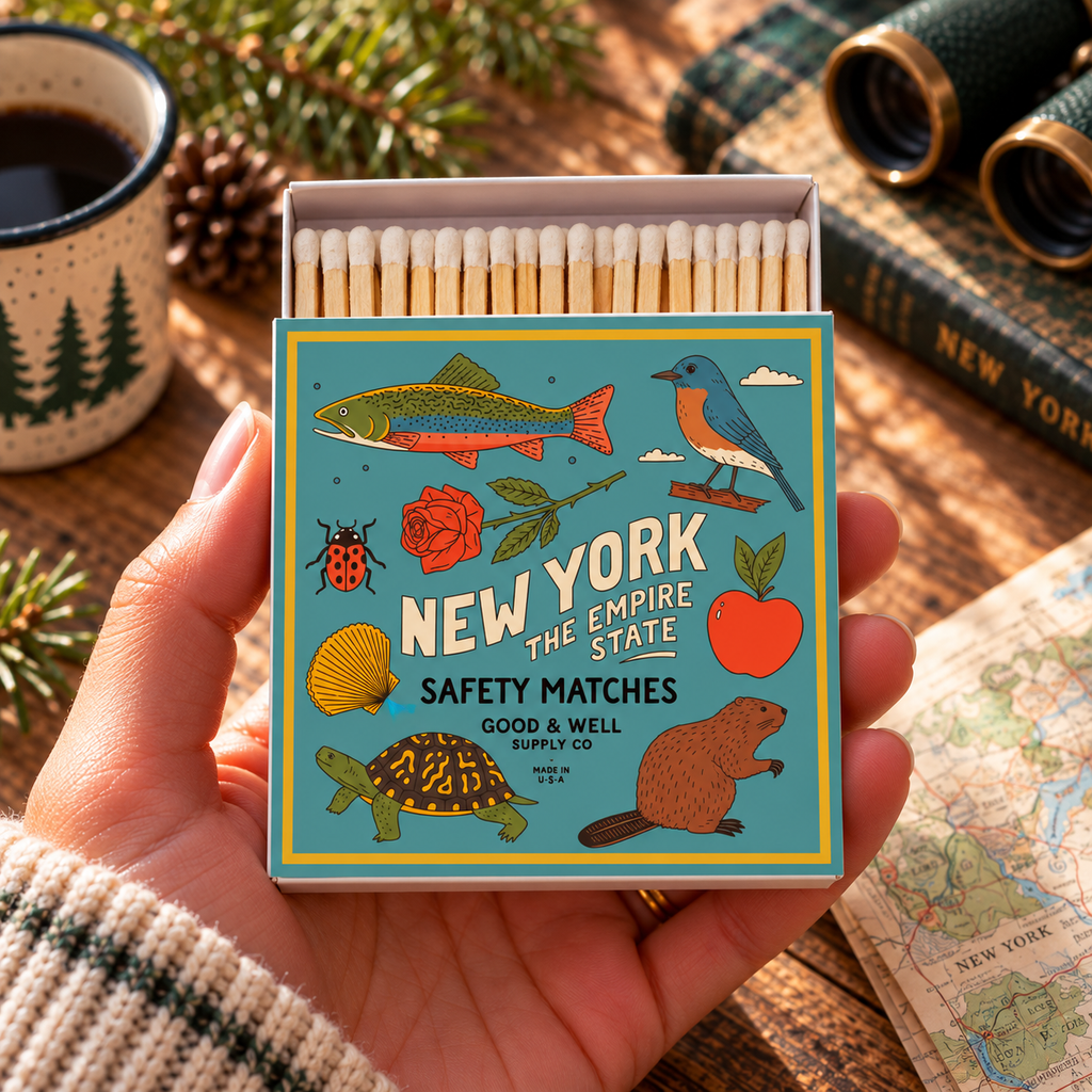 New York State Safety Matches | Illustrated State Matchbox | Empire State Gift | Candle Matches | Made in USA