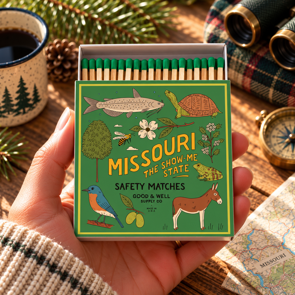 Missouri State Safety Matches | Illustrated State Matchbox | Show-Me State Gift | Candle Matches | Made in USA