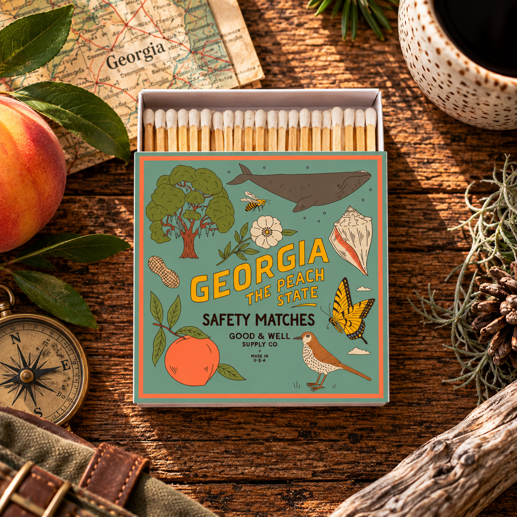 Georgia State Safety Matches | Illustrated State Matchbox | Peach State Gift | Candle Matches | Made in USA