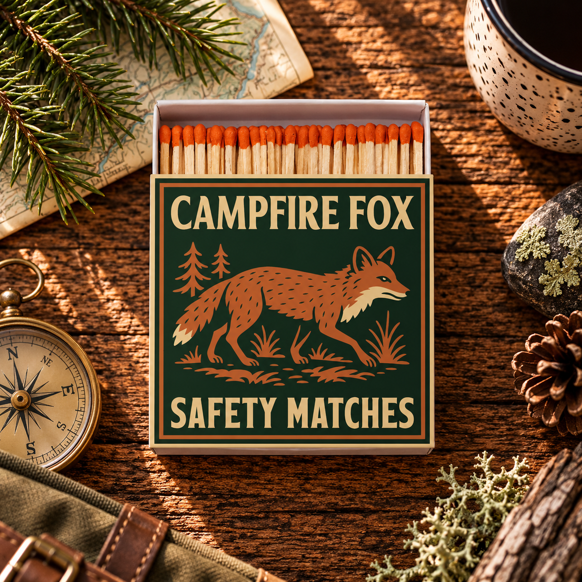 Campfire Fox Safety Matches | Camp Critters Matchbox | Woodland Candle Matches | Rustic Cabin Decor | Made in USA
