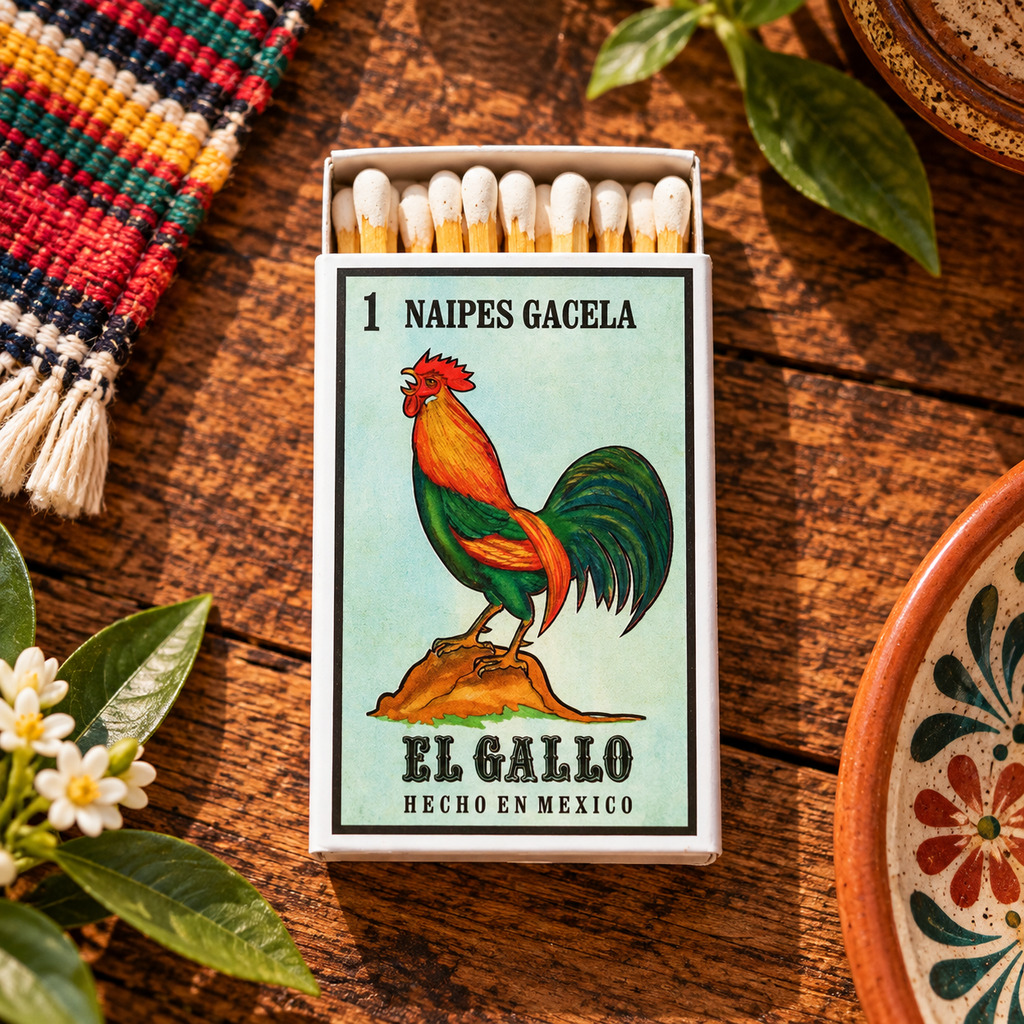 Loteria El Gallo Matchbox Holder | Decorative Matches for Candles & Incense | Mexican Folk Art Home Decor | Unique Gift Idea