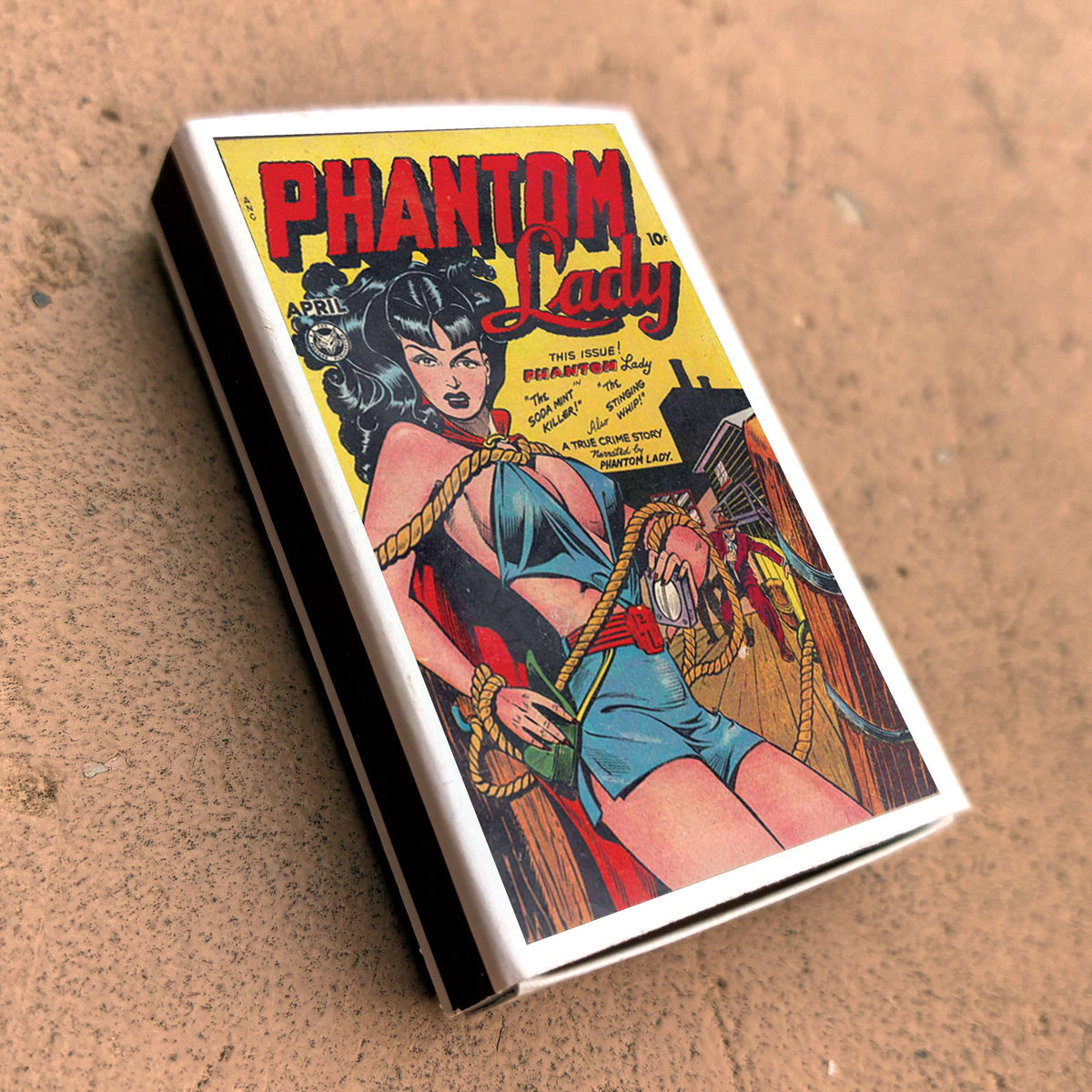 Phantom Lady Comic Matchbox – Vintage Superhero Matches, Retro Pulp Art, Comic Book Gift