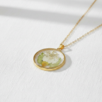 Real Dried Flower Disc Necklace, Botanical Resin Pendant Jewelry, Nature Inspired Gift for Her