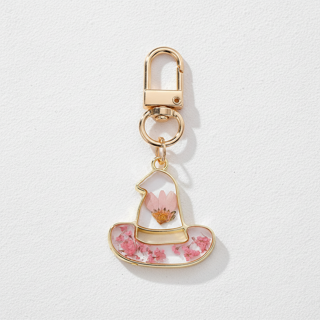 Assorted Pink Botanical Bag and Key Charm, Floral Resin Keychain, Nature Inspired Purse Charm, Gift for Her