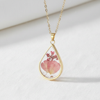 Teardrop Handmade Preserved Floral Specimen Pendant Necklace, Botanical Resin Jewelry, Gift for Her