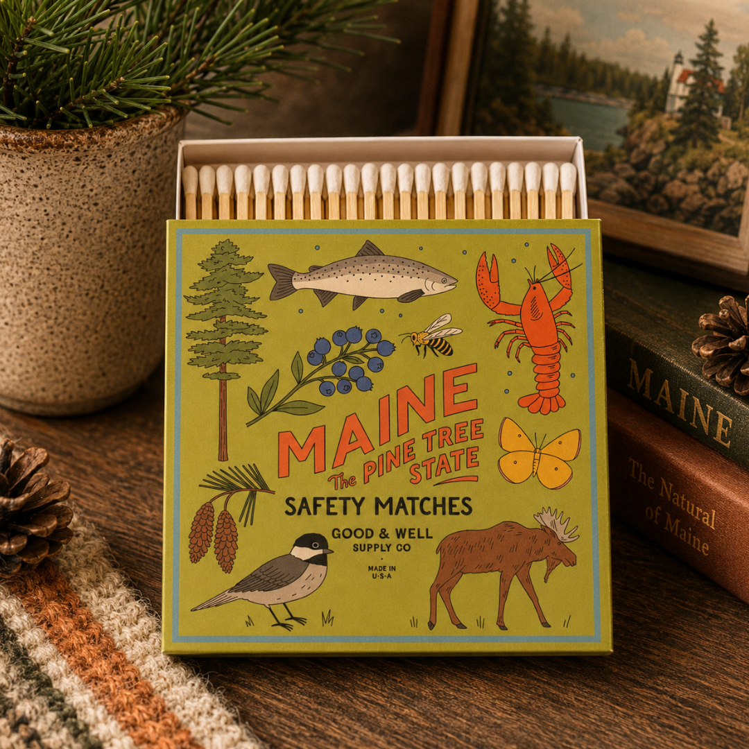 Maine State Safety Matches | Illustrated State Matchbox | Pine Tree State Gift | Candle Matches | Made in USA
