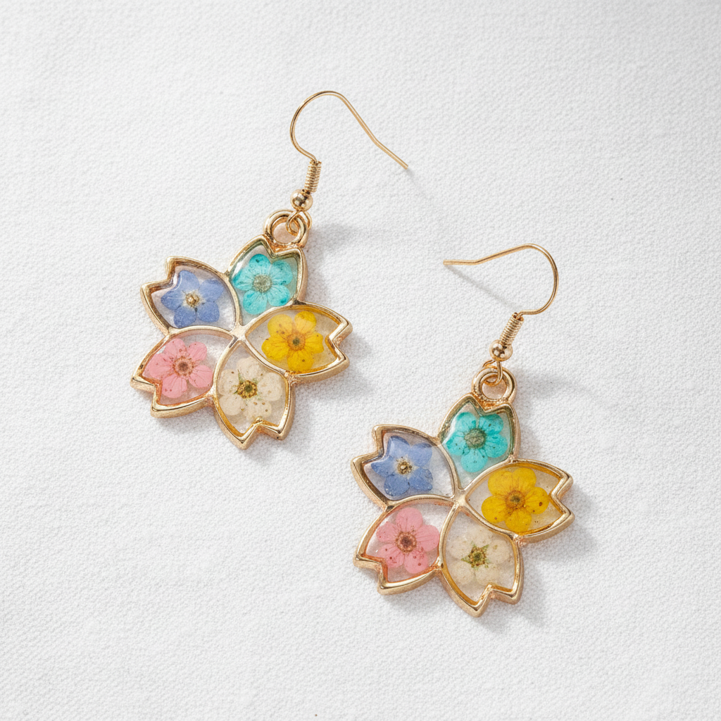 Colorful Dried Flower Resin Drop Earrings, Botanical Floral Jewelry, Nature Inspired Dangle Earrings, Gift for Her