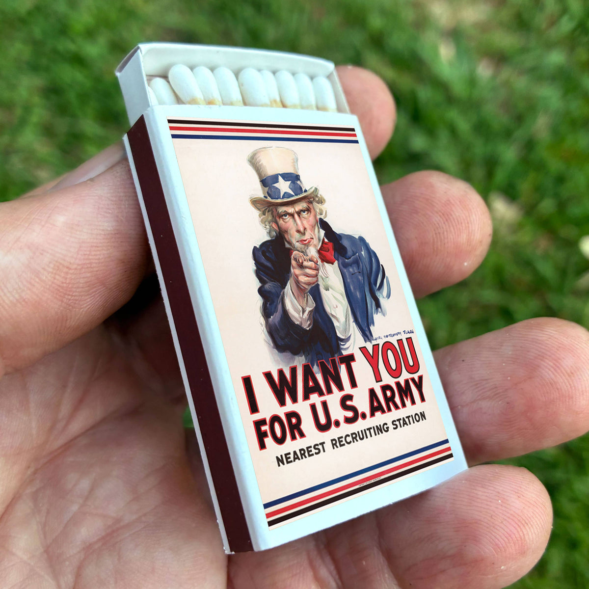 Uncle Sam Matchbox – “I Want You” Vintage Poster Matches, Patriotic Americana Gift